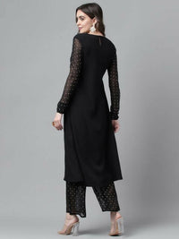 Thumbnail for FIORRA Women's Black Poly Crepe A-Line Kurta Set - Distacart