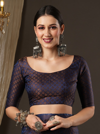 Thumbnail for Saree Mall Navy Blue & Gold-Toned Woven Design Zari Silk Blend Banarasi Sarees - Distacart