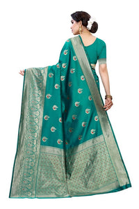Thumbnail for Vamika Banarasi Jacquard Weaving Green Saree (Siri Green)