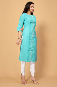 Thumbnail for Light Green Cottan Slub Embroidery Kurti - Umi - Distacart