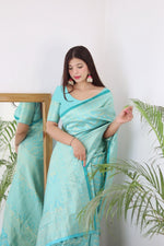 Thumbnail for Vamika Weaving Banarasi Jacquard rama Kanjivaram Saree - Distacart
