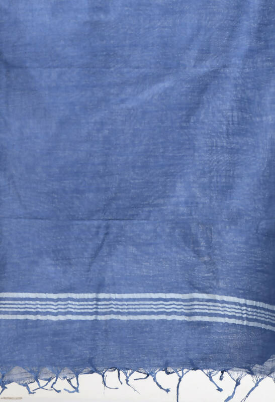 Mominos Fashion Moeza Women's Linen Cotton Silver Border Blue Dupatta - Distacart