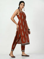Thumbnail for Myshka Women's Rust Printed Kurta With Trouser - Distacart