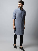 Thumbnail for Even Apparels Grey Color Pure Cotton Solid Men's Kurta With Shirt Collar (MMS149) - Distacart