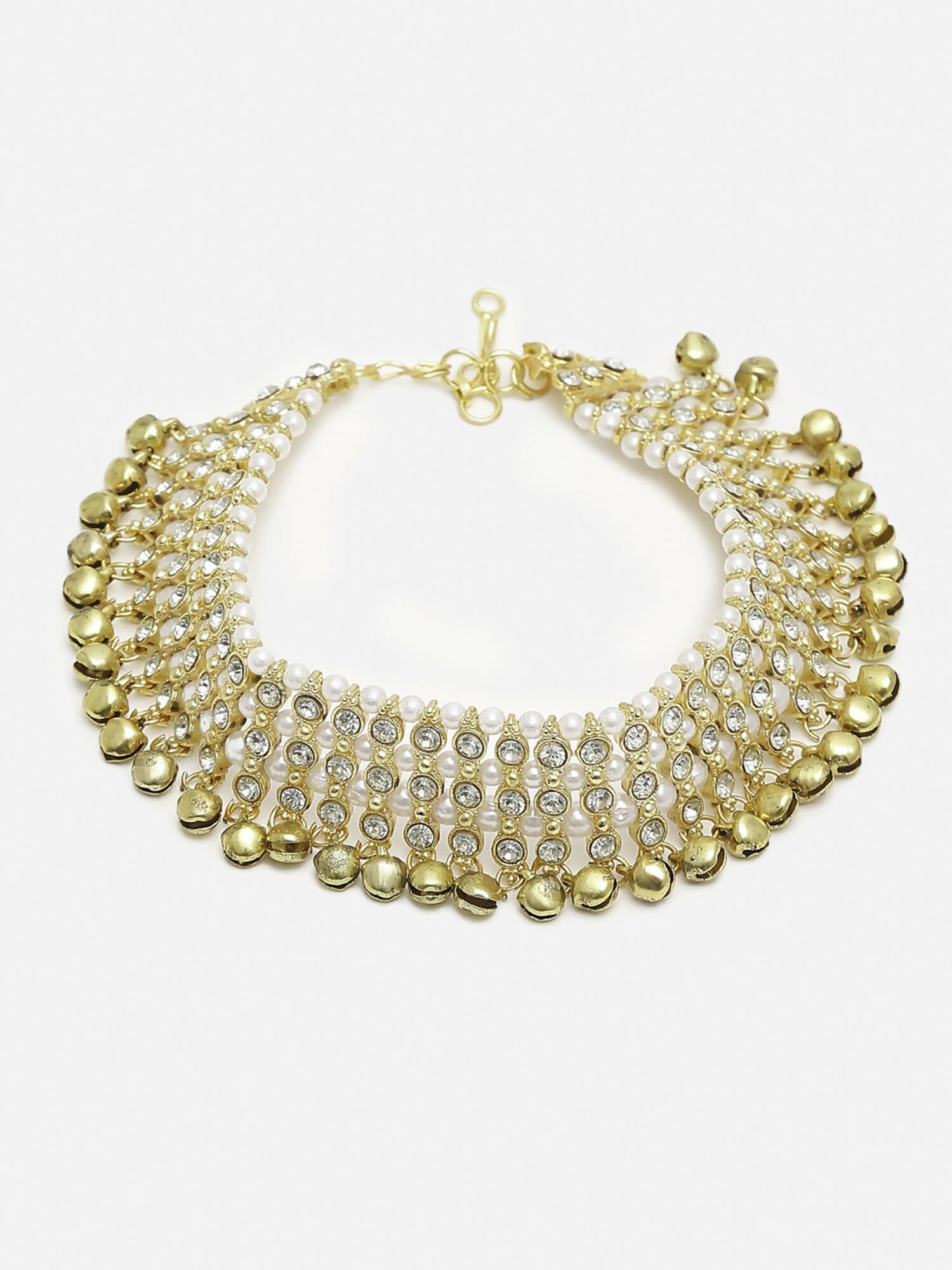Women's Gold White Ghungroo Anklets - Ruby Raang - Distacart
