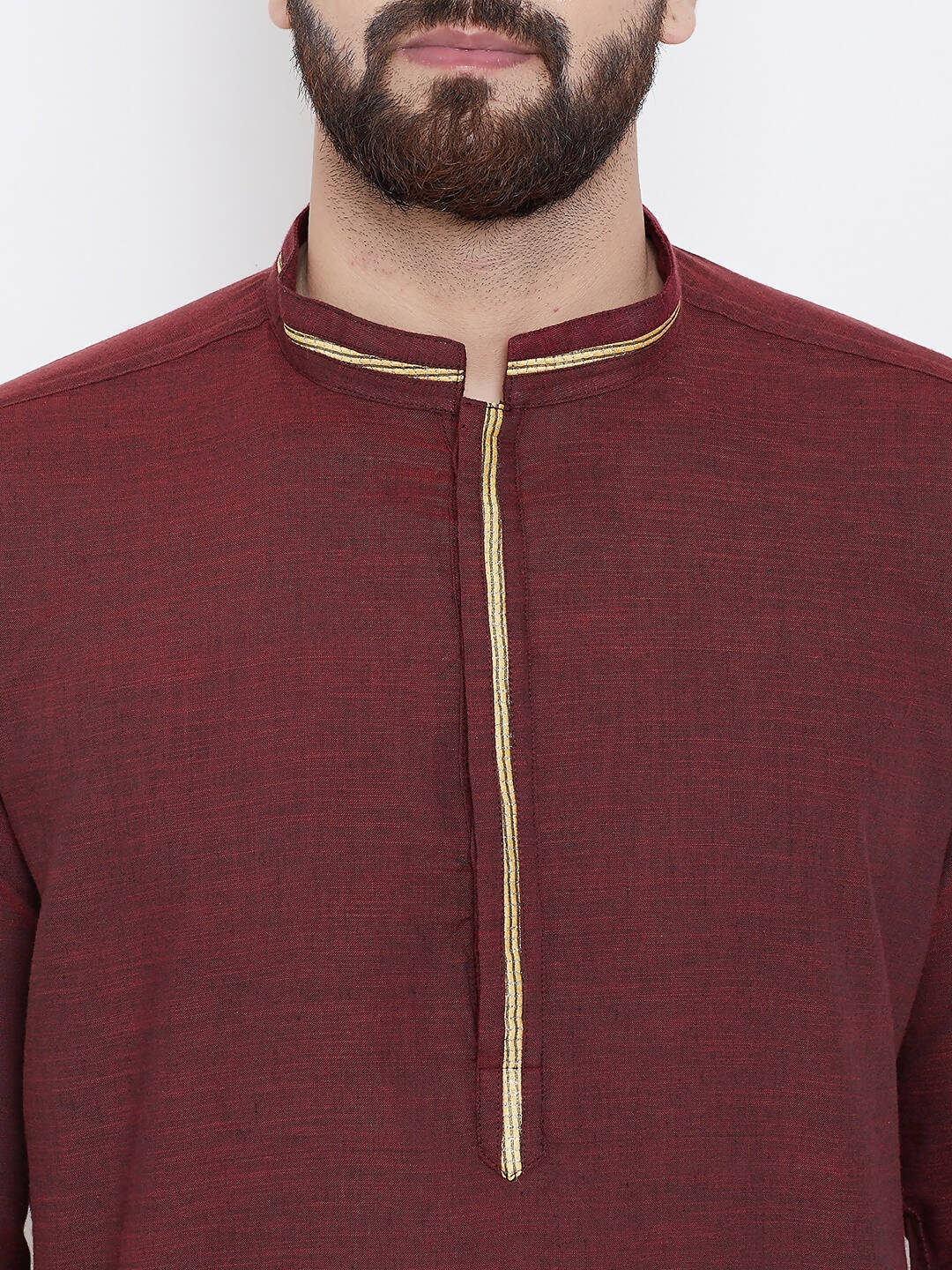 Even Apparels Maroon Pure Cotton Men's Kurta With Band Collar - Distacart