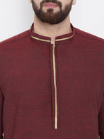 Thumbnail for Even Apparels Maroon Pure Cotton Men's Kurta With Band Collar - Distacart