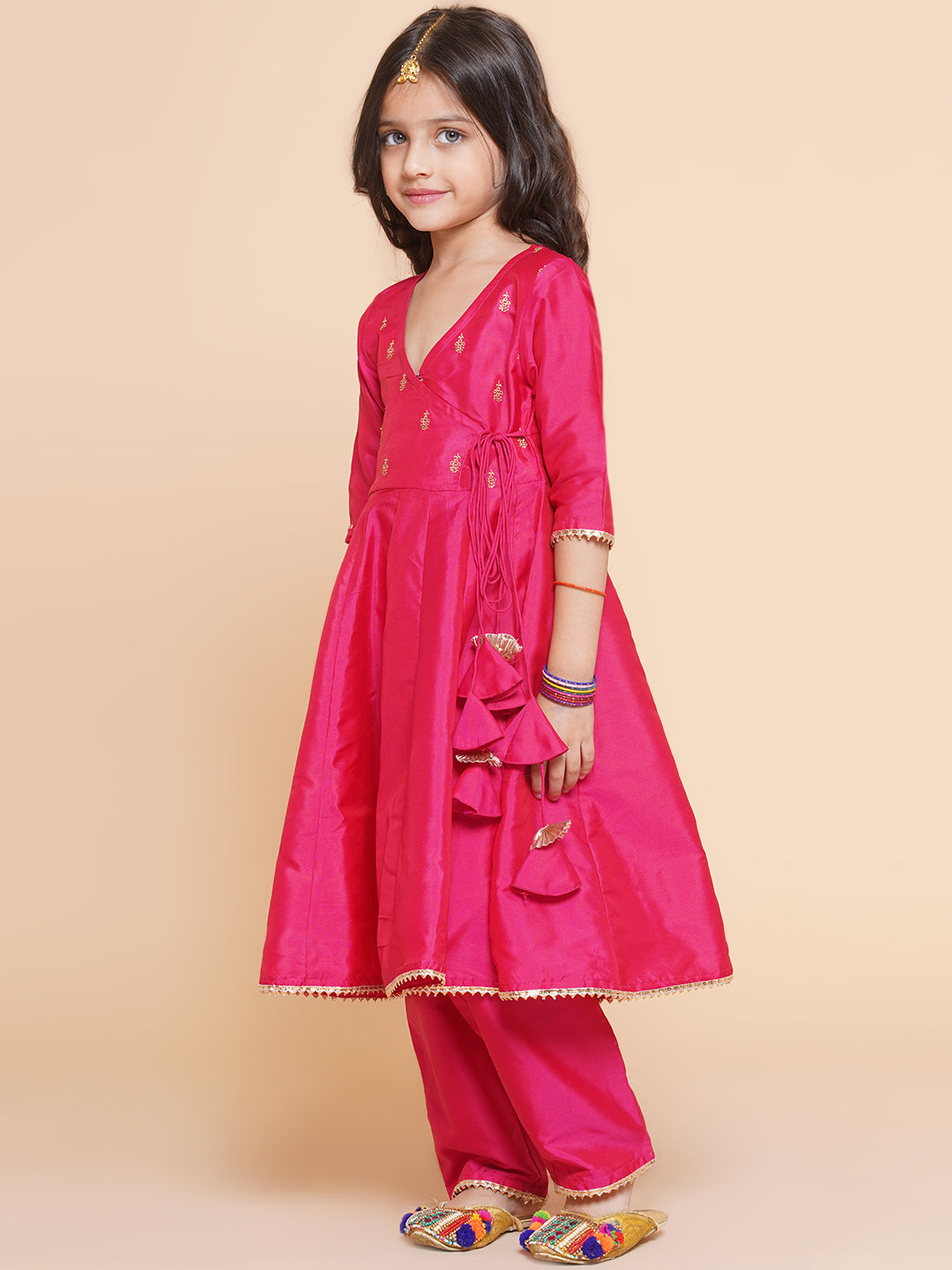 Girls Blue Embroidered Kurta With Trousers & With Dupatta for Kids - Bhama - Distacart