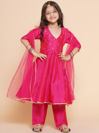 Thumbnail for Girls Blue Embroidered Kurta With Trousers & With Dupatta for Kids - Bhama - Distacart