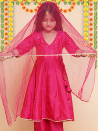 Thumbnail for Girls Blue Embroidered Kurta With Trousers & With Dupatta for Kids - Bhama - Distacart