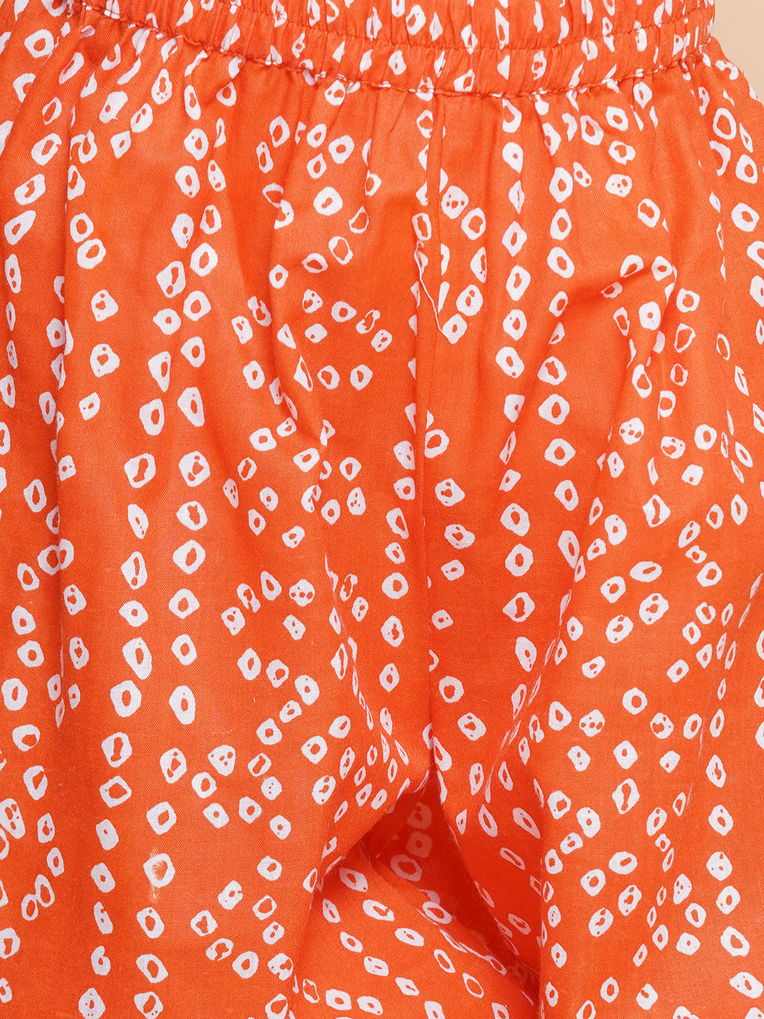 Girls Orange Bandhani Printed With Gotta Patti Lace Kurta With Sharara for Kids - Bhama - Distacart