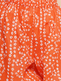 Thumbnail for Girls Orange Bandhani Printed With Gotta Patti Lace Kurta With Sharara for Kids - Bhama - Distacart
