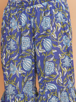 Thumbnail for Girls Blue Floral Printed Round- Neck Kurta with Sharara with Dupatta for Kids - Bhama - Distacart