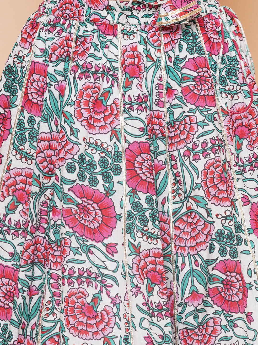 Girls Off White & Pink Flower Print Choli Ready to wear Lehenga With Dupatta for Kids - Bhama - Distacart