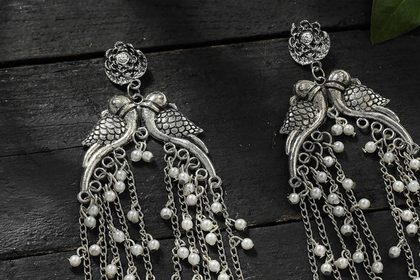 Mominos Fashion Johar Kamal Silver-Plated Oxidised Parrot Design Earrings - Distacart