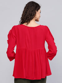 Thumbnail for Women's Red Solid A-Line Pure Cotton Top - Bhama - Distacart