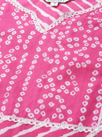 Thumbnail for Women's Pink & White Leheriya Print Bell Sleeves Regular Top - Bhama - Distacart
