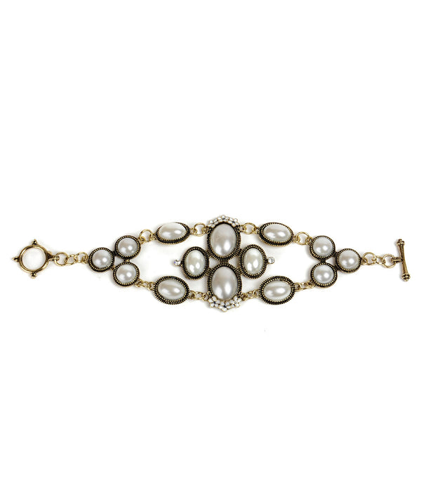 Gold-Plated Alloy Pearl Studded Designer Bracelet - The Pari - Distacart