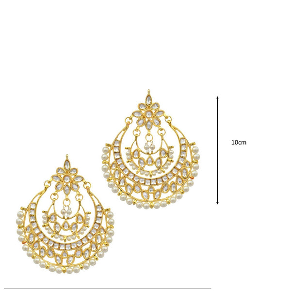 Gold-Plated Alloy Kundan & Pearl Chandbali Earrings - The Pari - Distacart