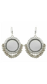 Thumbnail for Silver-Plated Alloy Oxidised Designer Mirror Earrings - The Pari - Distacart