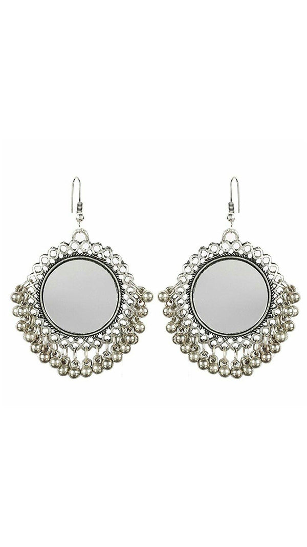 Silver-Plated Alloy Oxidised Designer Mirror Earrings - The Pari - Distacart