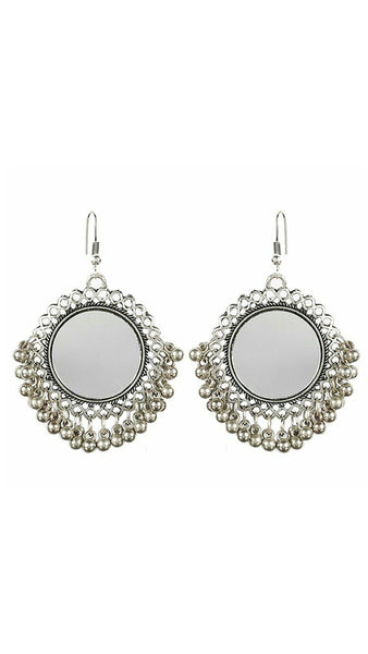 Silver-Plated Alloy Oxidised Designer Mirror Earrings - The Pari - Distacart