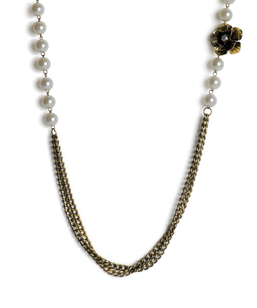 Gold-Plated Alloy Long Antuque Pearl Necklace - The Pari - Distacart