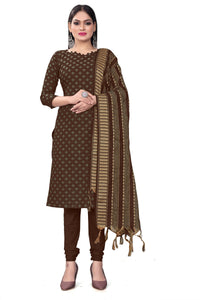 Thumbnail for Brown Cotton Jacquard Woven Unstitched Dress Material - Amara - Distacart