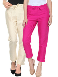 Thumbnail for NOZ2TOZ Women's Set Of 2 Cigarette Trousers In Off-White And Pink - Distacart