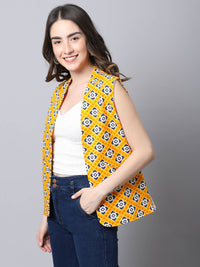 Thumbnail for Even Apparels Yellow Viscose Rayon Open Front Women's Waistcoat - Distacart