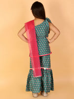 Thumbnail for Lil Drama Girls Kurta With Sharara With Dupatta Set - Green - Distacart