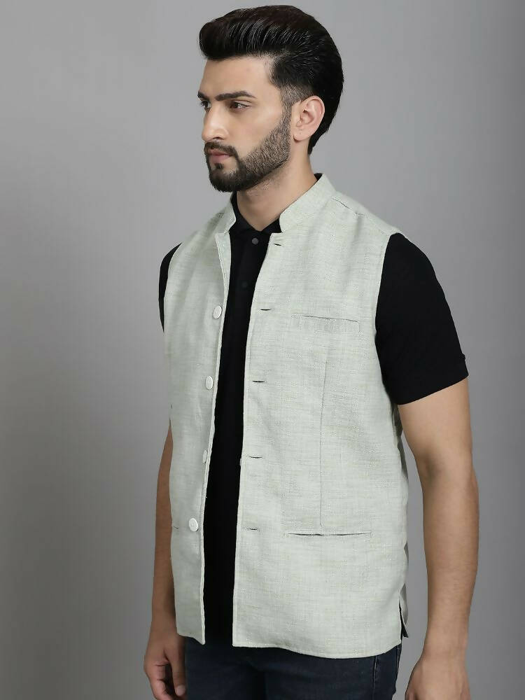 Even Apparels Nehru Jacket With Welt Pockets - Green - Distacart
