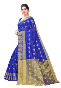 Thumbnail for Vamika Banarasi Jacquard Weaving Blue With Gold Print Saree