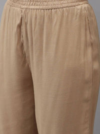 Thumbnail for Yufta Women Beige & Charcoal Grey Ethnic Motifs Embroidered Kurta with Trouser & Dupatta