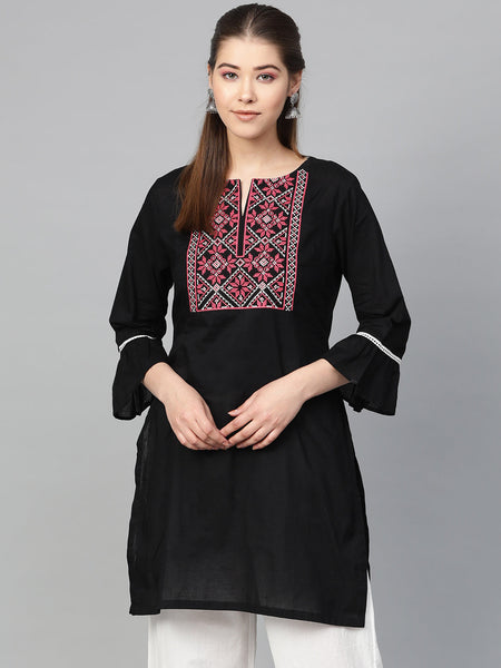 Women's Black Embroidered Tunic - Bhama - Distacart