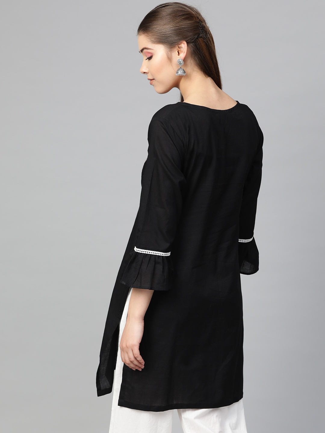 Women's Black Embroidered Tunic - Bhama - Distacart