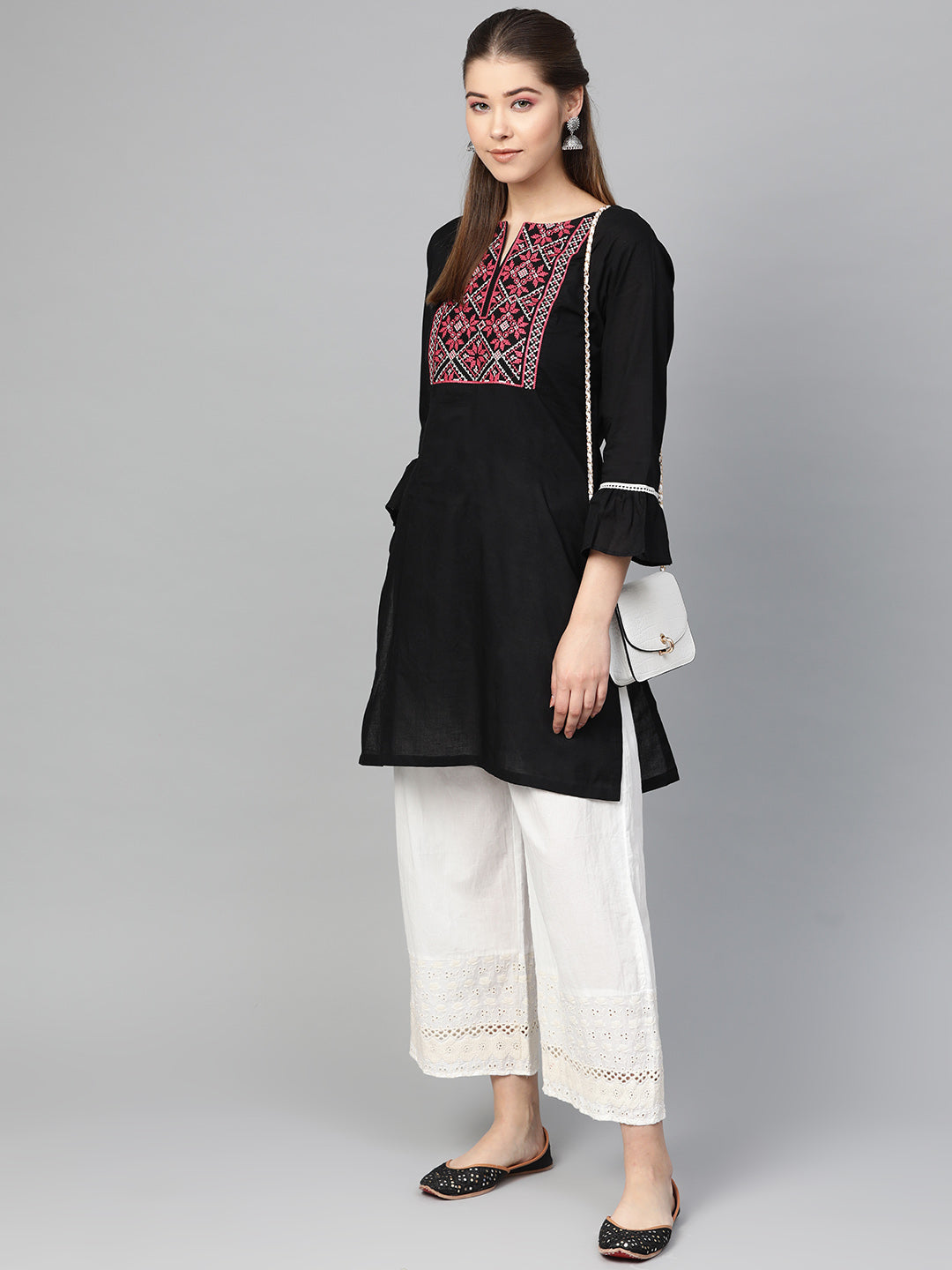 Women's Black Embroidered Tunic - Bhama - Distacart