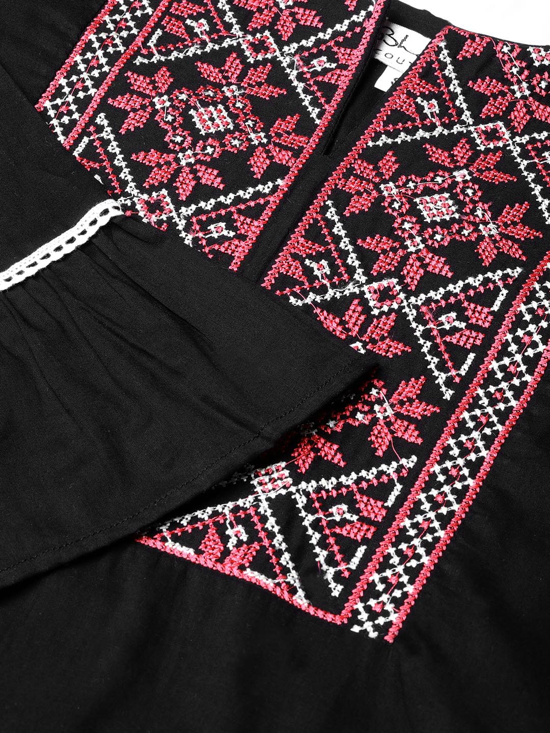 Women's Black Embroidered Tunic - Bhama - Distacart