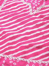 Thumbnail for Women's Pink & White Cotton Bandhani Print Tunic - Bhama - Distacart