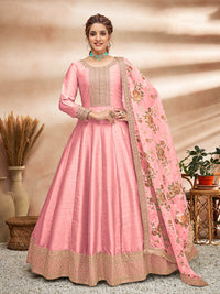 Thumbnail for Myra Baby Pink Art Silk Embroidered Anarkali Suit - Distacart