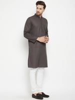 Thumbnail for Even Apparels Brown Pure Cotton Long Men's Kurta With Band Collar - Distacart