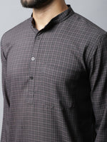 Thumbnail for Even Apparels Black Color Pure Cotton Men's Kurta With Band Collar (CHK1166) - Distacart