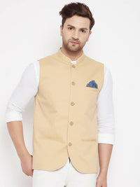 Thumbnail for Even Apparels Beige Polyester Men's Nehru Jacket-Contrast Lining-Inbuilt Pocket Square - Distacart