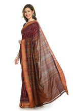 Thumbnail for Vamika Sambalpuri Ikat Cotton Dehabandha Black & Maroon Saree - Distacart