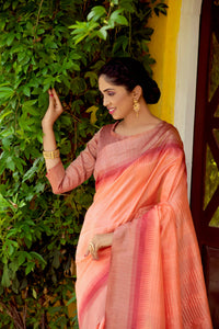 Thumbnail for Vishnu Weaves Women's Orange South Silk Zari Woven Saree with Unstitched Blouse - Distacart
