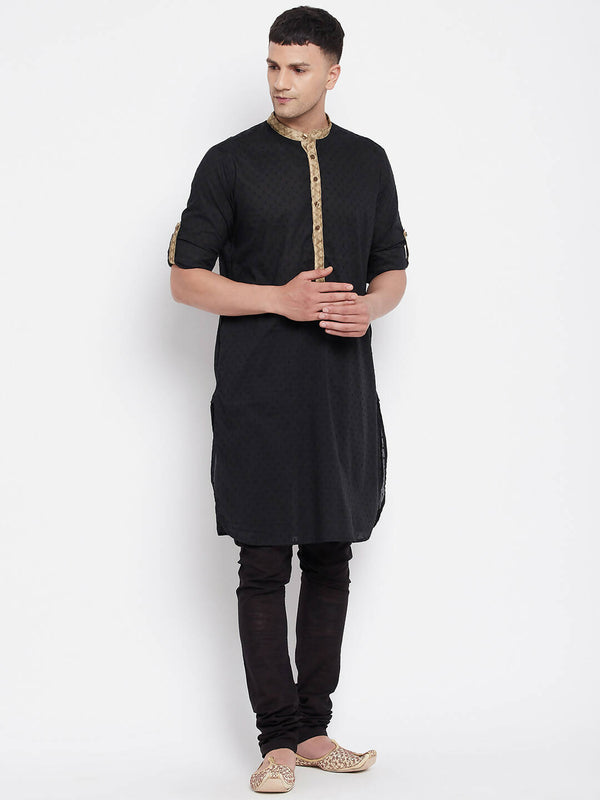 Even Apparels Black Pure Cotton Men's Kurta With Contrast Collar And Placket - Distacart