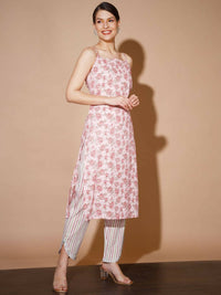 Thumbnail for Myshka Women Pink Printed Kurta & Trousers - Distacart