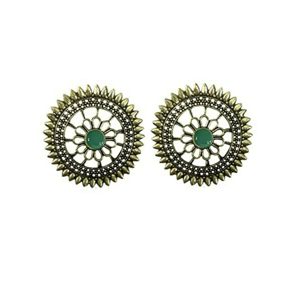 Tiaraa Green Golden Floral Antique Stud Fashion Earrings - Distacart