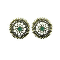 Thumbnail for Tiaraa Green Golden Floral Antique Stud Fashion Earrings - Distacart