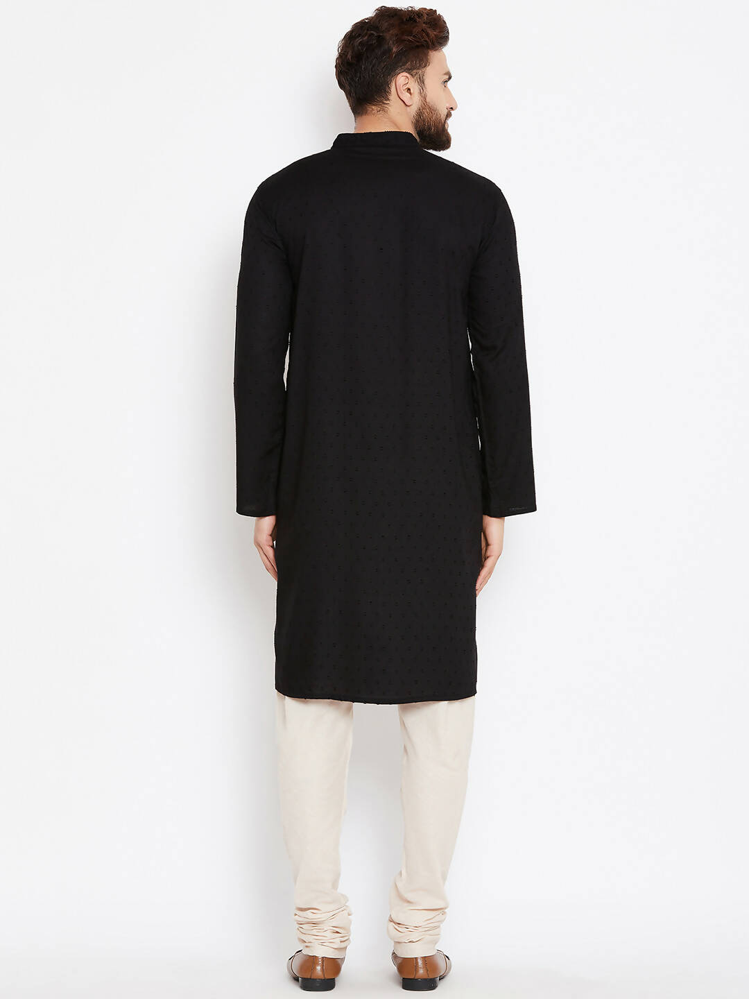 Even Apparels Black Pure Cotton Band Collar Men's Kurta - Distacart